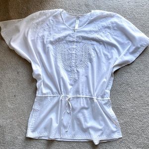 Beautifully Embroidered Cinch Waist Top With Butterfly Wing Sleeves